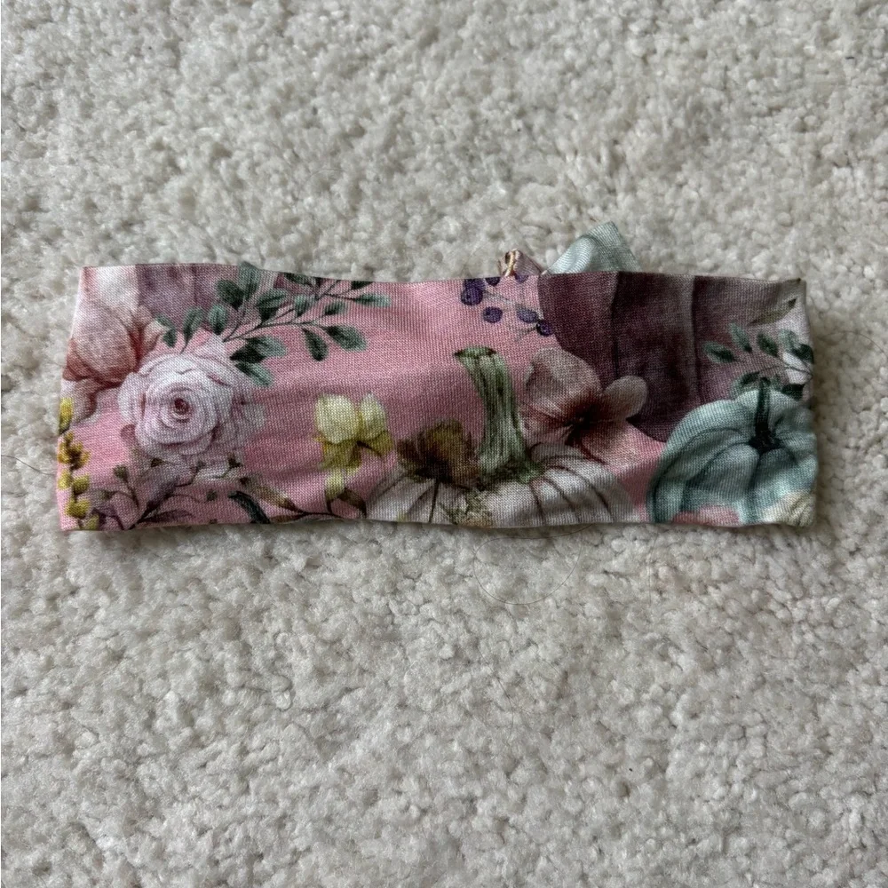 Posh Peanut Floral Pumpkin Pink and Green Headband Bow